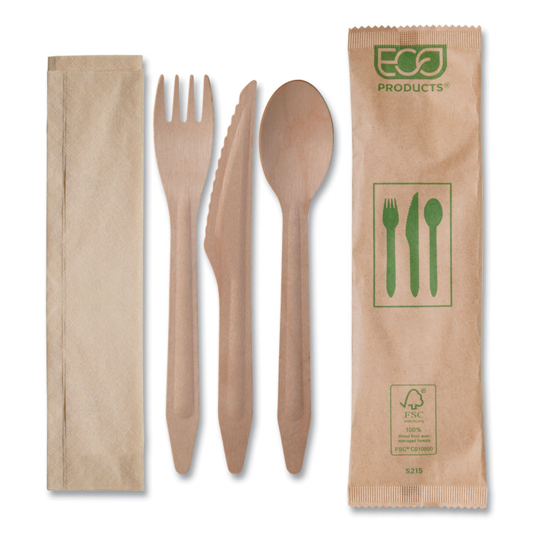 Eco-Products - Wood Cutlery, Fork/Knife/Spoon/Napkin, Natural, 500/Carton