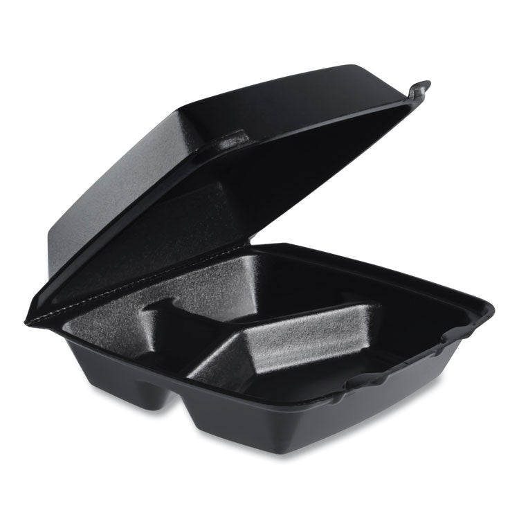 Dart - Insulated Foam Hinged Lid Containers, 3 Compartments, 7.96 x 3.2 x  8.36, Black, Foam, 200/Carton