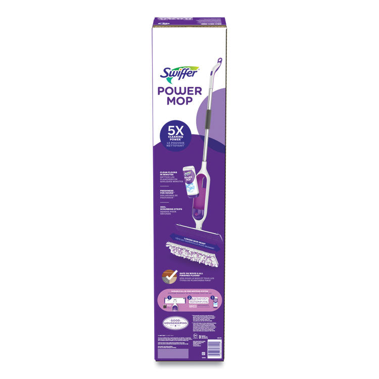 Swiffer - PowerMop Starter Kit, 15.4 x 5.3 White/Purple Cloth Head, 26" Silver Aluminum Handle