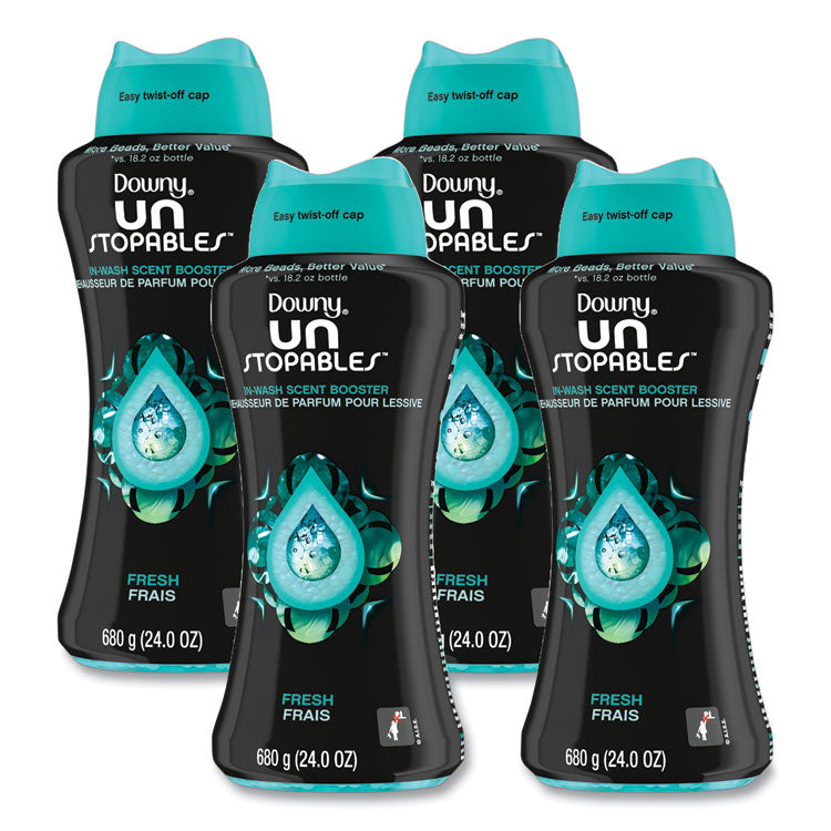 Downy - Unstopables In-Wash Scent Booster Beads, Fresh Scent, 24 oz Pour Bottle, 4/Carton