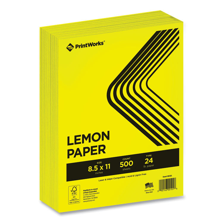 PrintWorks Professional - Color Paper, 24 lb Text Weight, 8.5 x 11, Lemon Yellow, 500/Ream