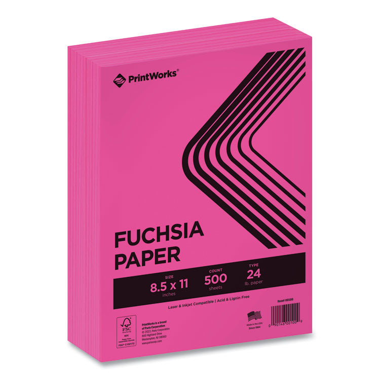 PrintWorks Professional - Color Paper, 24 lb Text Weight, 8.5 x 11, Fuchsia, 500/Ream
