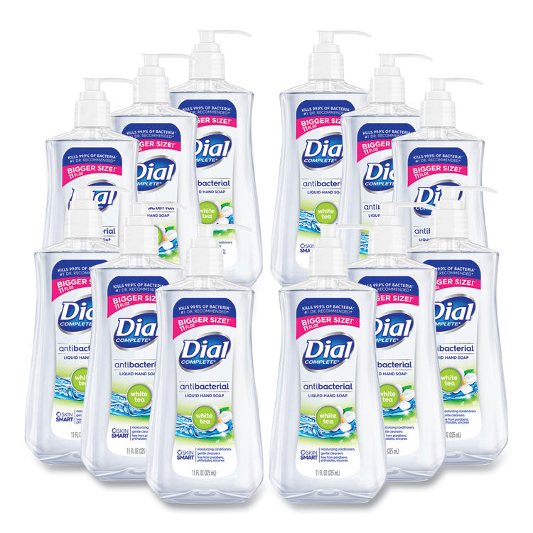 Dial - Antibacterial Liquid Hand Soap, White Tea Scent, 11 oz Pump Bottle, 12/Carton