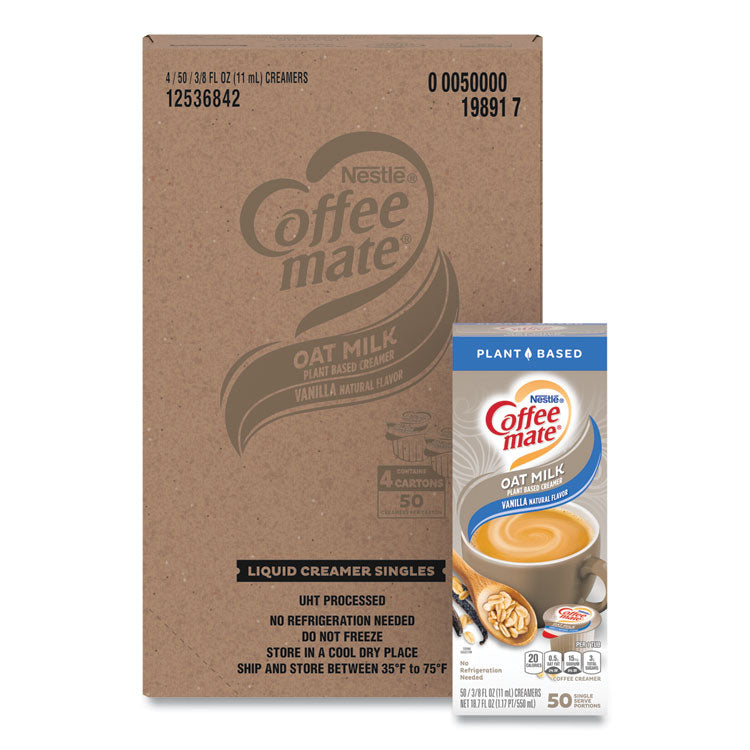 Coffee mate - Plant-Based Oat Milk Liquid Creamers, Natural Vanilla, 0.38 oz Mini Cups, 50/Box, 4 Boxes/Carton