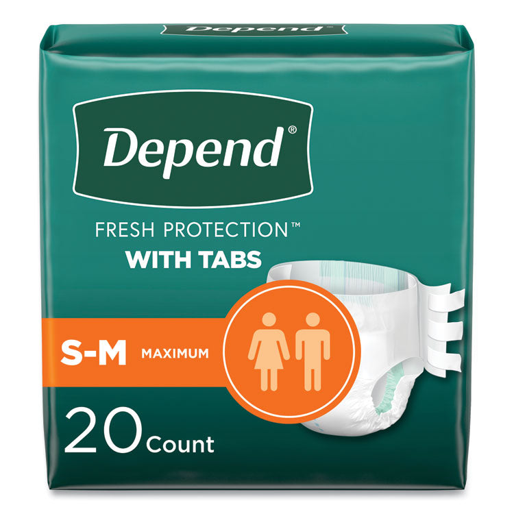 Depend - Incontinence Protection with Tabs, Small/Medium, 19" to 34" Waist, 20/Pack, 3 Packs/Carton