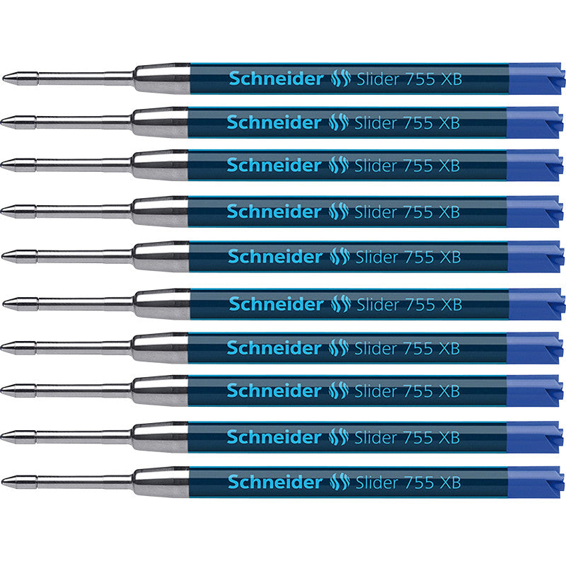 SCHNEIDER - Slider 755 XB Ballpoint Pen Refill, Viscoglide Ink, Blue, Pack of 10