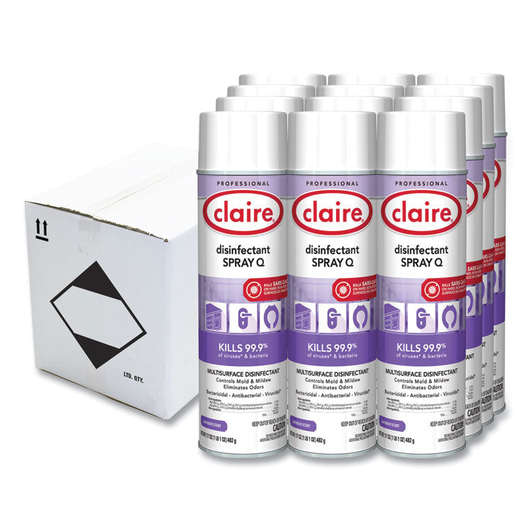 Claire - Spray Q Disinfectant. Lavender Scent, 17 oz Aerosol Spray, Dozen