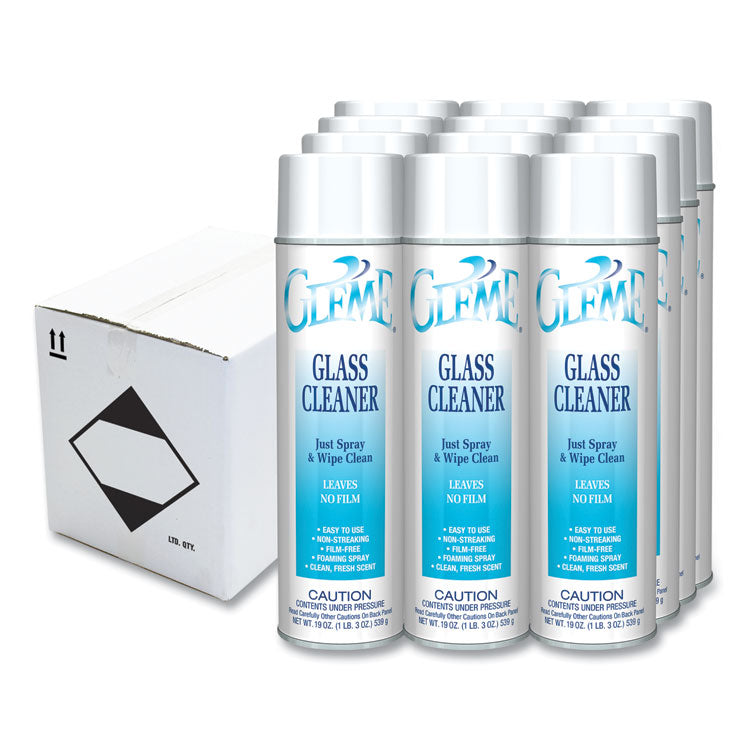 Claire - Gleme Glass Cleaner, Fresh Scent, 19 oz Aerosol Spray, Dozen