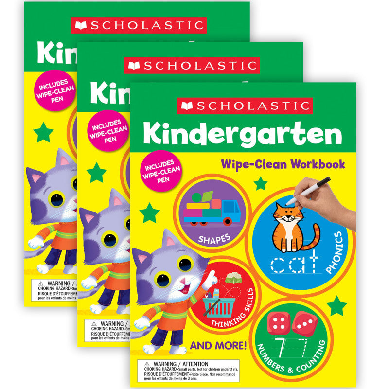 SCHOLASTIC TEACHING SOLUTIONS - Kindergarten Wipe-Clean Workbook, Pack of 3