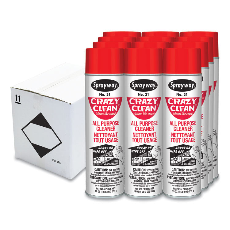 Sprayway - Crazy Clean All Purpose Cleaner, Floral Scent, 19 oz Aerosol Spray, Dozen