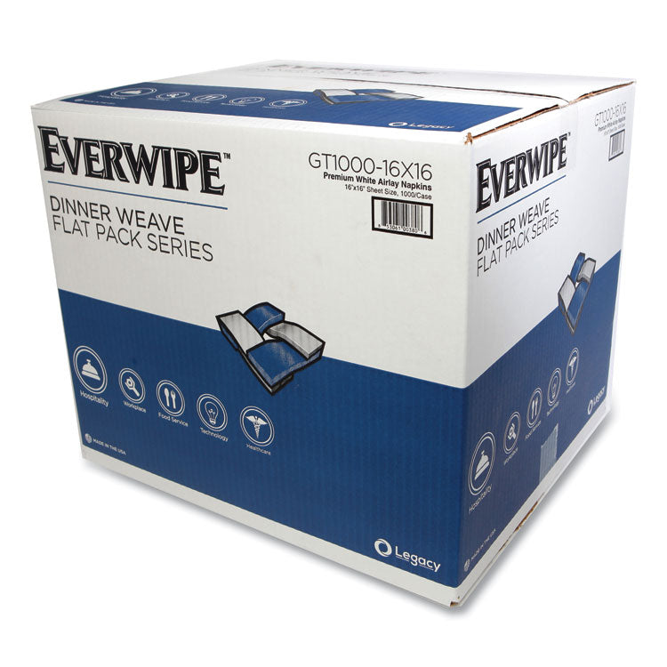 Everwipe - Premium Linen-Like Guest Towel Napkins Flat Pack, 2-Ply, 16" x 16", White, 1,000/Carton