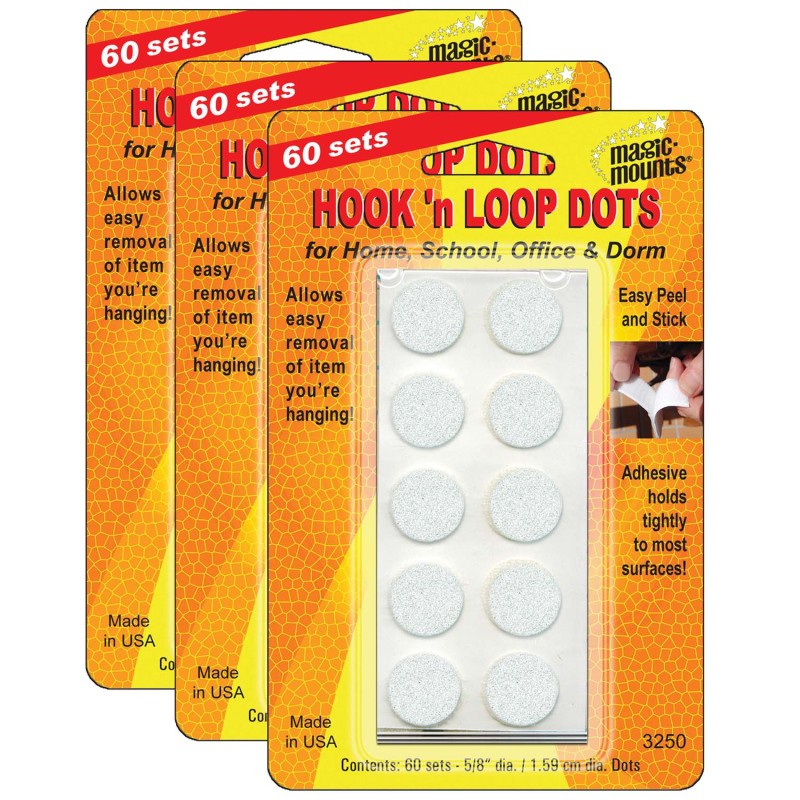 MAGIC-MOUNTS - Hook 'n Loop, 5/8" Dots, 60 Sets Per Pack, 3 Packs