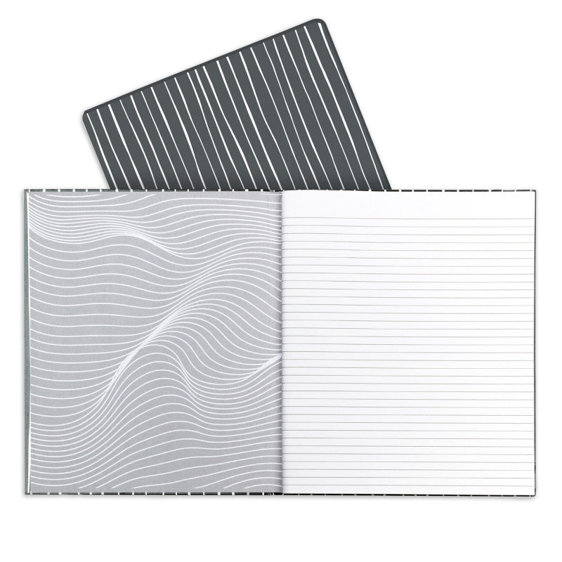 C-LINE - Professional Hardbound Notebook, 96 Page, College Ruled, 8-1/2" x 10-7/8", Charcoal & White Stripes, Pack of 2