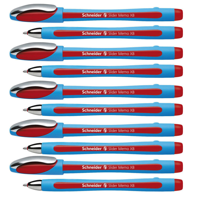 SCHNEIDER - Slider Memo Ballpoint Pen, Viscoglide Ink, 1.4 mm, Red, Pack of 10