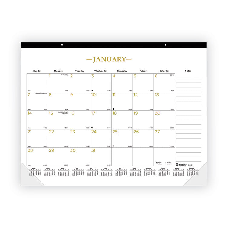 Blueline - Gold Collection Monthly Desk Pad Calendar, 22 x 17, White Sheets, Black Headband, Clear Corners, 12-Month (Jan to Dec): 2024