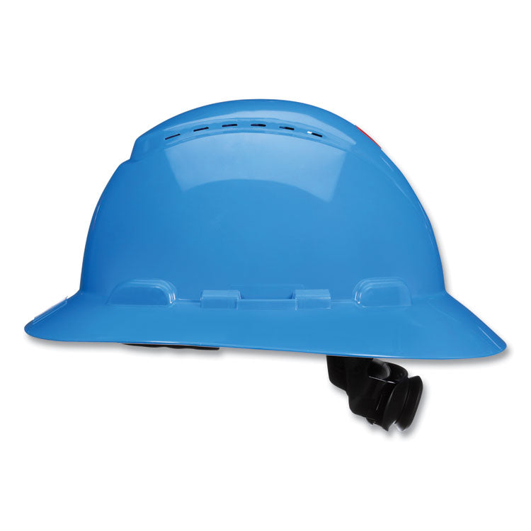 3M - SecureFit H-Series Hard Hats, H-800 Vented Hat with UV Indicator, 4-Point Pressure Diffusion Ratchet Suspension, Blue