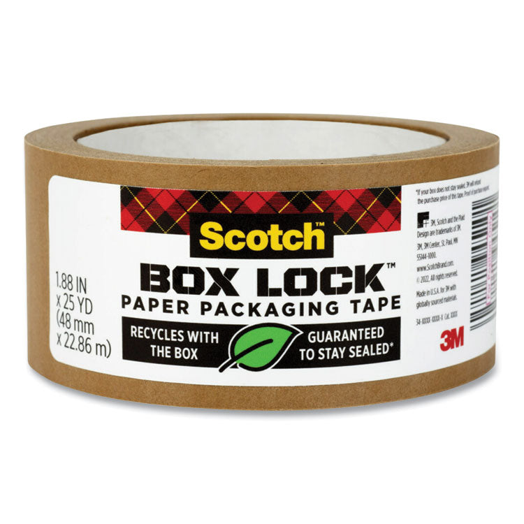 Scotch - Box Lock Paper Packaging Tape, 3" Core, 1.88" x 25 yds, Brown