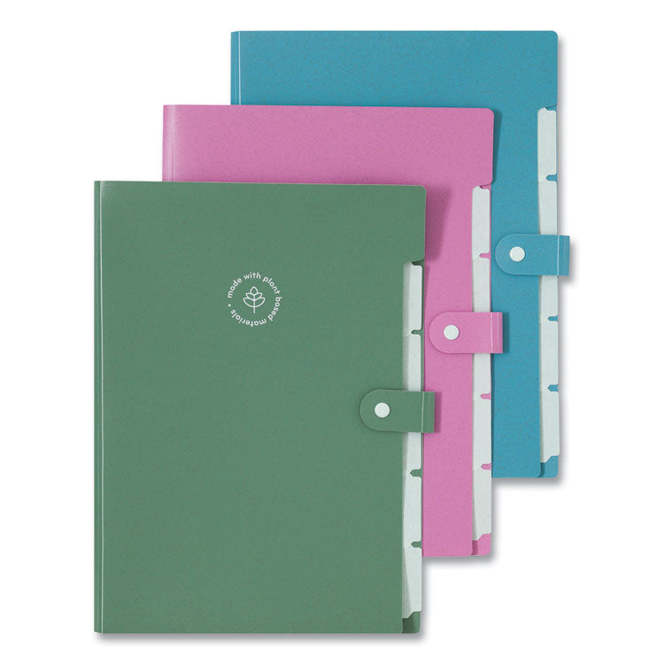 U Brands - U ECO Six-Pocket Expandable Folder, 4.5" Expansion, 6 Sections, Snap Button Closure, 1/6-Cut Tabs, Letter Size, 3/Pack