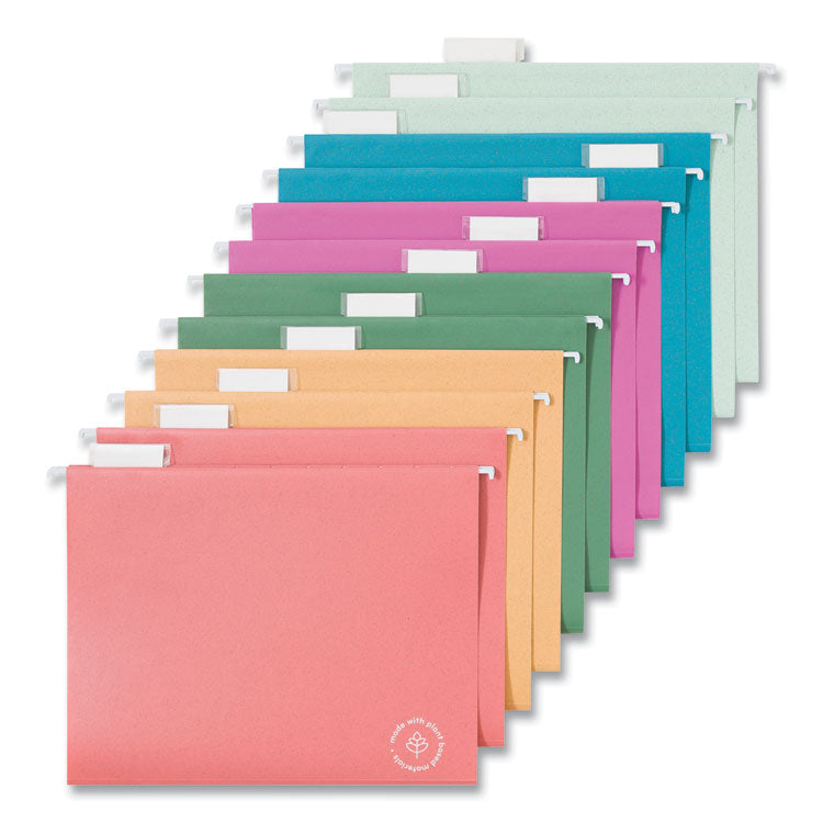 U Brands - U ECO Hanging File Folders, Letter Size, 1/5-Cut Tabs, Assorted, 12/Pack