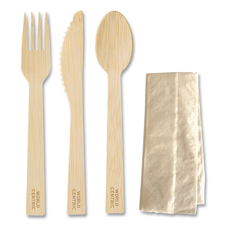 World Centric - Bamboo Cutlery, Knife/Fork/Spoon/Napkin, 6.7", Natural, 250/Carton