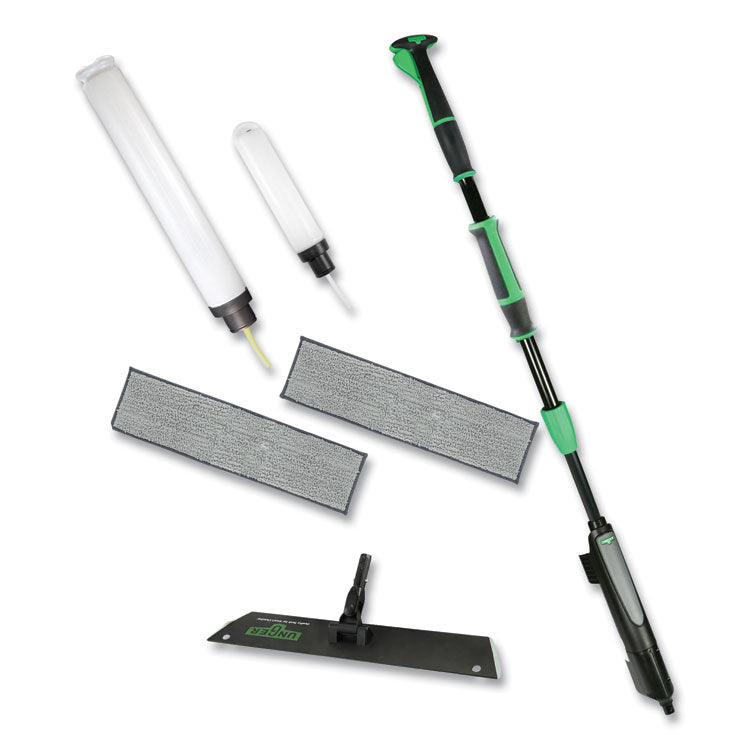 Unger - Excella Floor Cleaning Kit, 20" Gray Microfiber Head, 48" to 65" Black/Green Handle