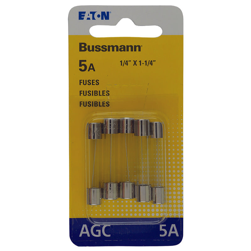 BUSS - Bussmann 5 amps AGC Clear Glass Tube Fuse 5 pk - Case of 5