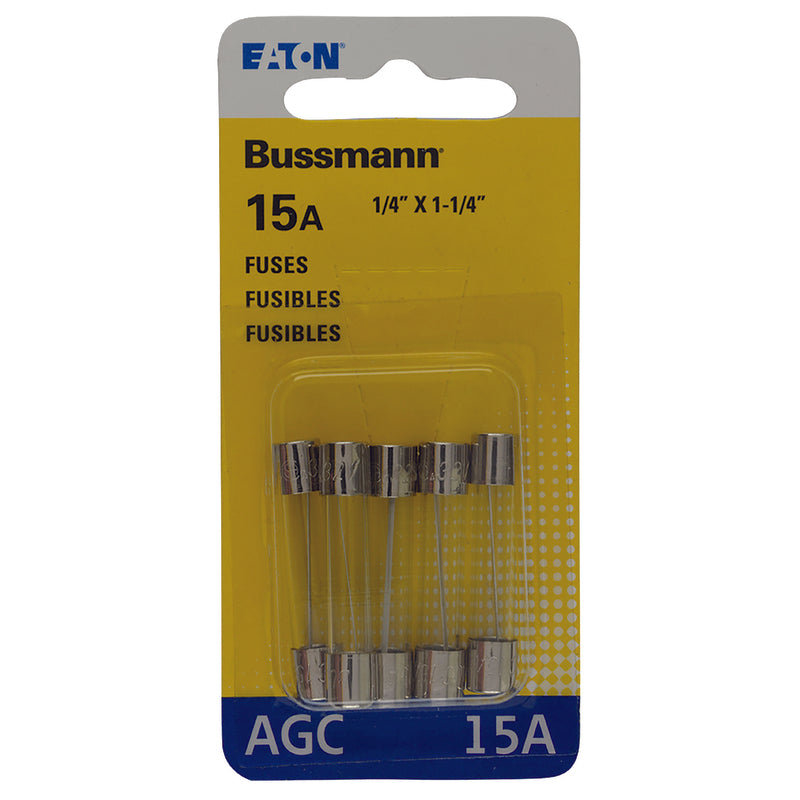 BUSS - Bussmann 15 amps AGC Clear Glass Tube Fuse 5 pk - Case of 5