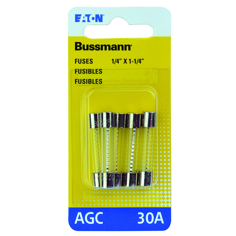 BUSS - Bussmann 30 amps AGC Clear Glass Tube Fuse 5 pk - Case of 5 [BP/AGC-30-RP]