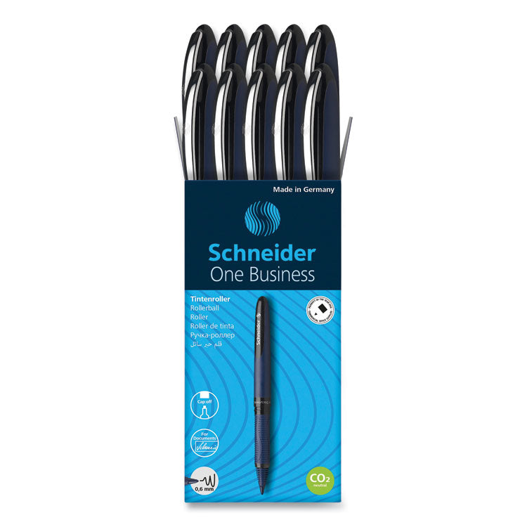 Schneider - One Business Rollerball Pen, Stick, Fine 0.6 mm, Black Ink, Dark Blue/Black Barrel, 10/Box