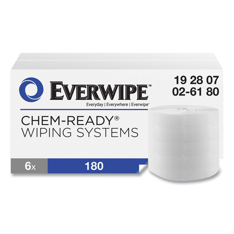 Everwipe - Chem-Ready Dry Wipes, 1-Ply, 5 x 2.16, Unscented, White, 180/Roll, 6 Rolls/Carton