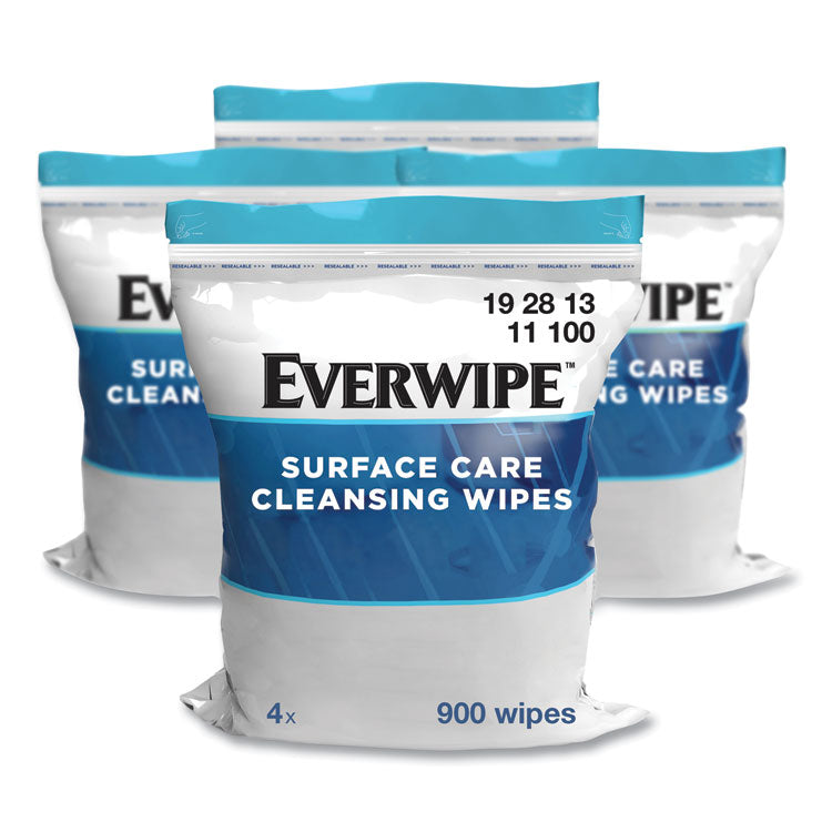 Everwipe - Cleaning and Deodorizing Wipes, 1-Ply, 8 x 6, Lemon, White, 900/Bag, 4 Bags/Carton