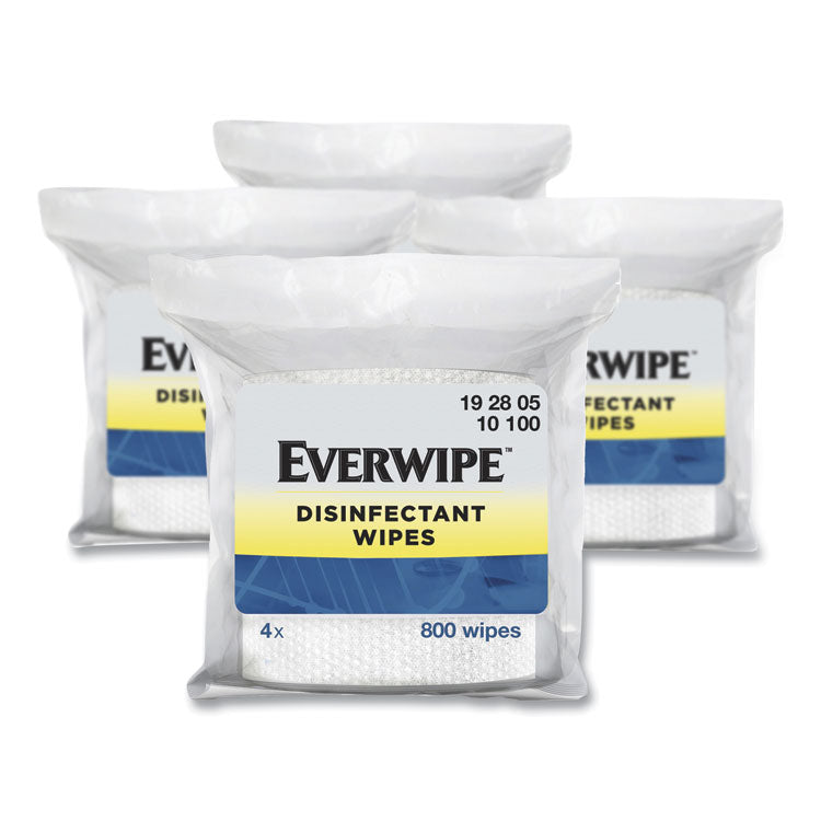 Everwipe - Disinfectant Wipes, 1-Ply, 8 x 6, Lemon, White, 800/Bag, 4 Bags/Carton