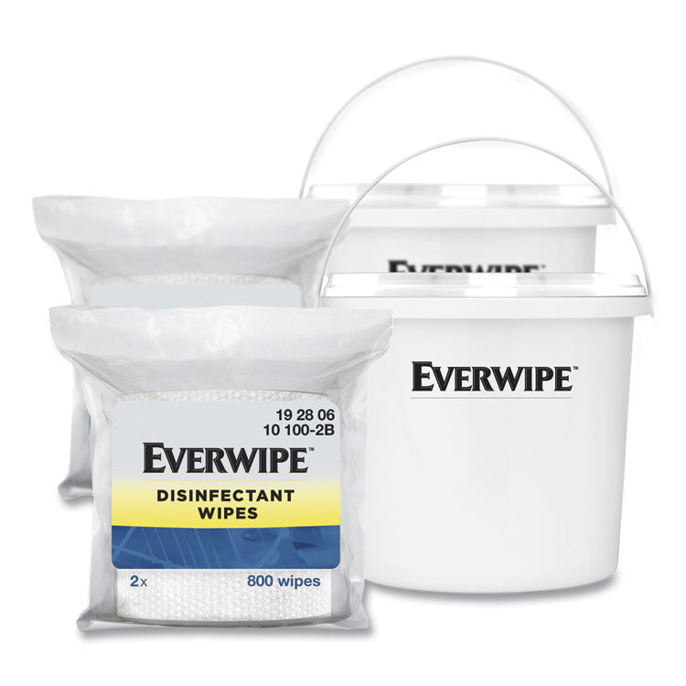 Everwipe - Disinfectant Wipes, 1-Ply, 8 x 6, Lemon, White, 800/Dispenser Bucket, 2 Buckets/Carton