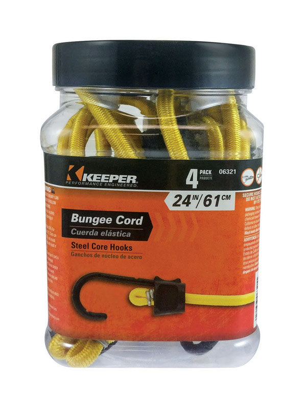 KEEPER - Keeper Black/Yellow Bungee Cord 24 in. L X 0.315 in. 4 pk