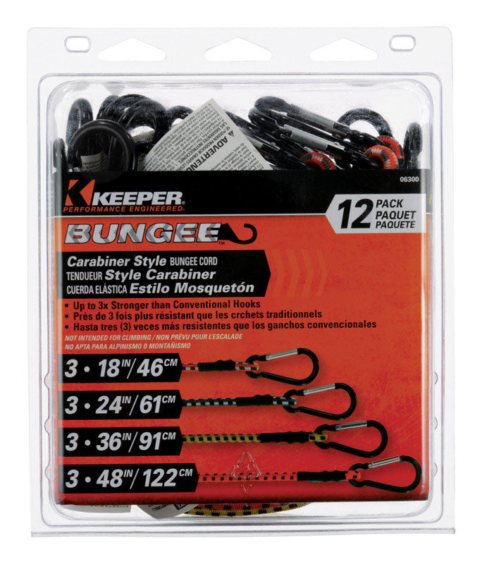 KEEPER - Keeper Assorted Carabiner Style Bungee Cord 0.315 in. 12 pk