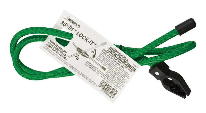 KEEPER - Keeper Lock-It Green Adjustable Bungee Cord 36 in. L X 0.5 in. 1 pk - Case of 24