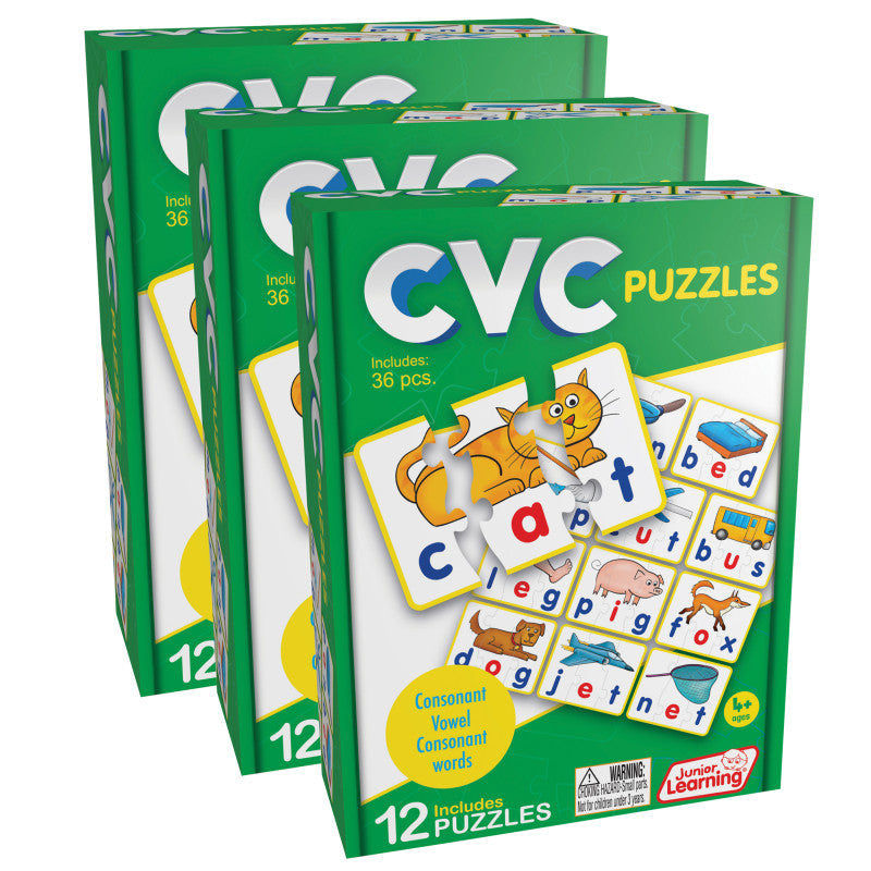 JUNIOR LEARNING - CVC Puzzles, 12 Per Set, 3 Sets