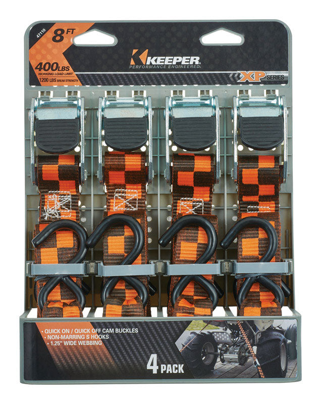 KEEPER - Keeper 1.25 in. W X 8 ft. L Black/Orange Tie Down Strap 400 lb 4 pk