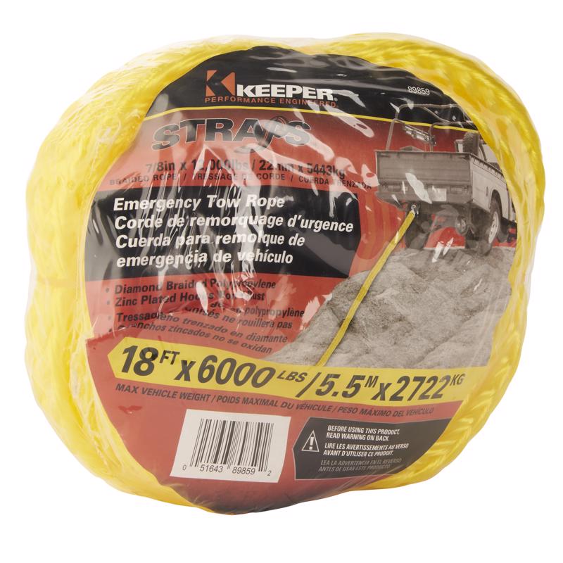 KEEPER - Keeper 7/8 in. W X 18 ft. L Yellow Tow Rope 6000 lb 1 pk