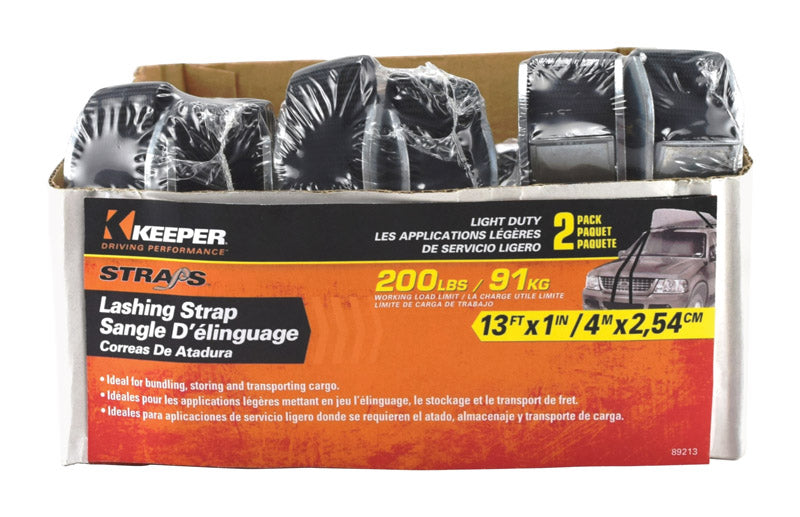 KEEPER - Keeper 1 in. W X 13 ft. L Black Lashing Strap 200 lb 2 pk [89213]