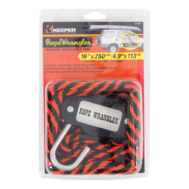 KEEPER - Keeper Rope Wrangler 3/8 in. W X 16 ft. L Black/Orange Tie Down 250 lb 1 pk