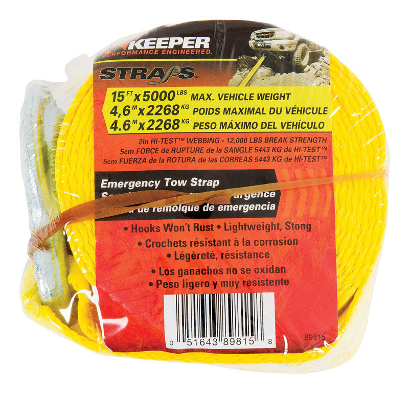 KEEPER - Keeper 2 in. W X 15 ft. L Yellow Tow Strap 5000 lb 1 pk