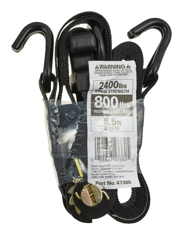 KEEPER - Keeper 1.25 in. W X 8.5 ft. L Black Tie Down Strap 800 lb 1 pk