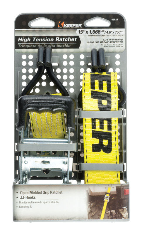 KEEPER - Keeper 1.75 in. W X 15 ft. L Yellow Ratchet Tie Down Strap 1666 lb 1 pk