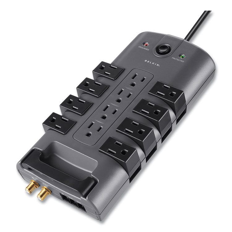Belkin - Pivot Plug Surge Protector, 12 AC Outlets, 8 ft Cord, 4,320 J, Gray