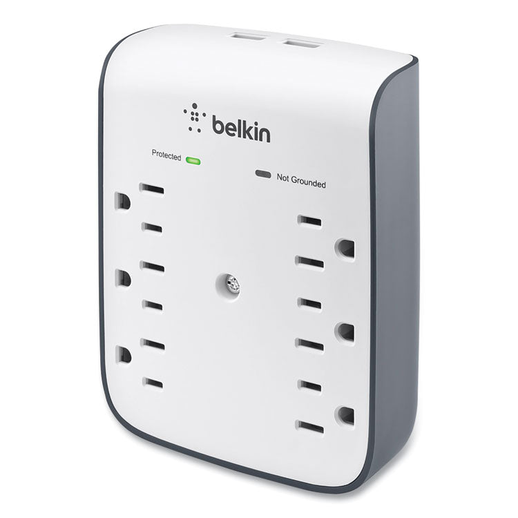Belkin - SurgePlus USB Wall Mount Charger, 6 AC Outlets/2 USB Ports, 900 J, White/Black