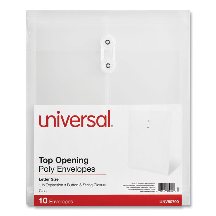 Universal - Top Opening Poly Envelopes, 1.25" Expansion, Letter Size, Clear, 10/Pack