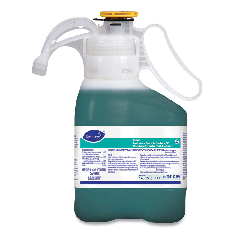 Diversey - Crew Restroom Floor and Surface SC Non-Acid Disinfectant Cleaner, Fresh, 1.4 L Bottle, 2/Carton