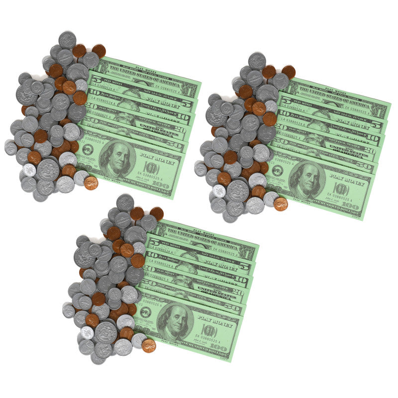 LEARNING ADVANTAGE - Play Money Set - Bills & Coins - 199 Pieces Per Set - 3 Sets