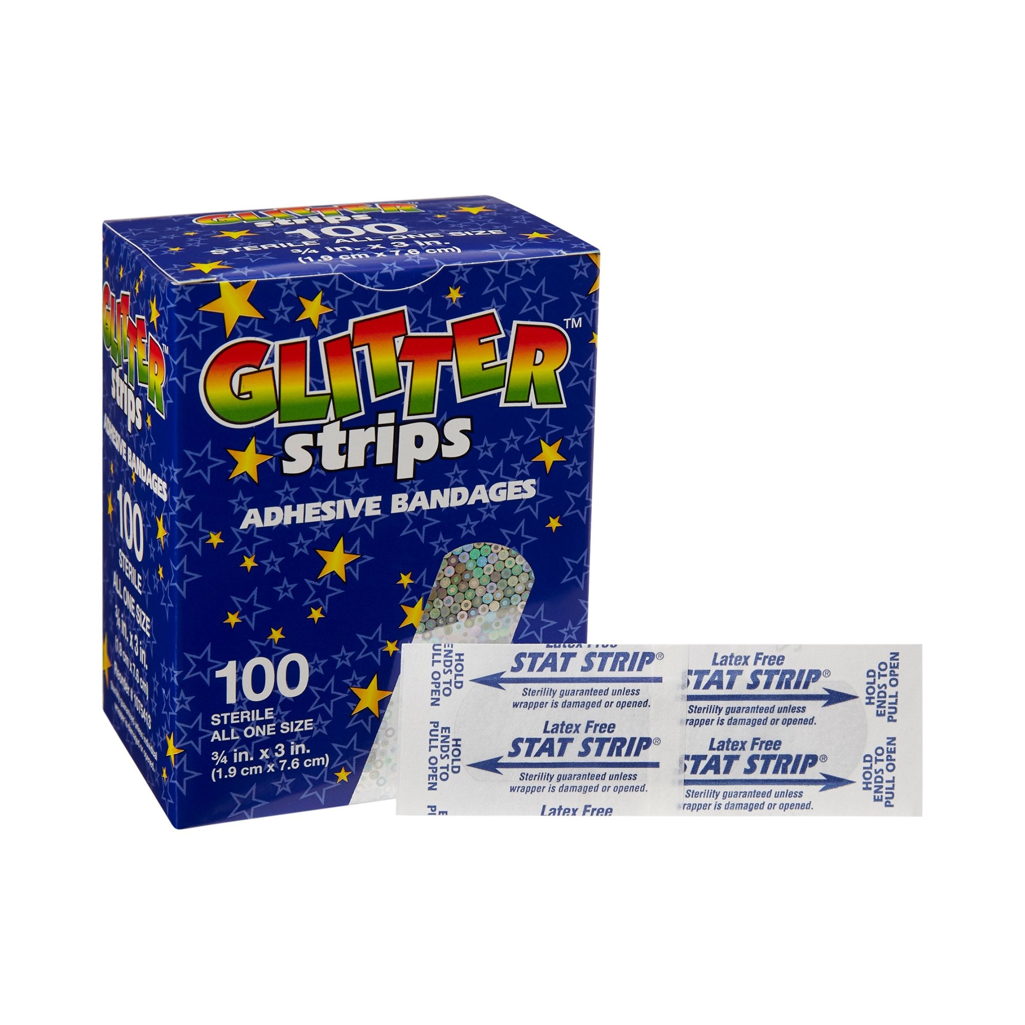 Dukal - Adhesive Strip Glitter™ Stat Strip® 3/4 X 3 Inch Plastic Rectangle Kid Design (Glitter Strips) Sterile [100/BX]
